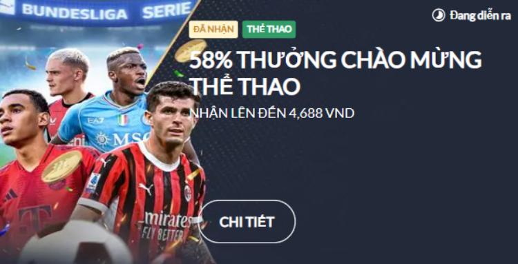 Thưởng chào mừng thể thao 58% 